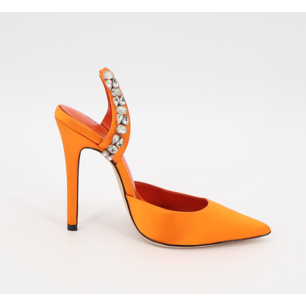 Aminah Abdul Jillil Soleil Women Slingback Rhinestone Stillet Orange Satin Sz 6M - Picture 3 of 10